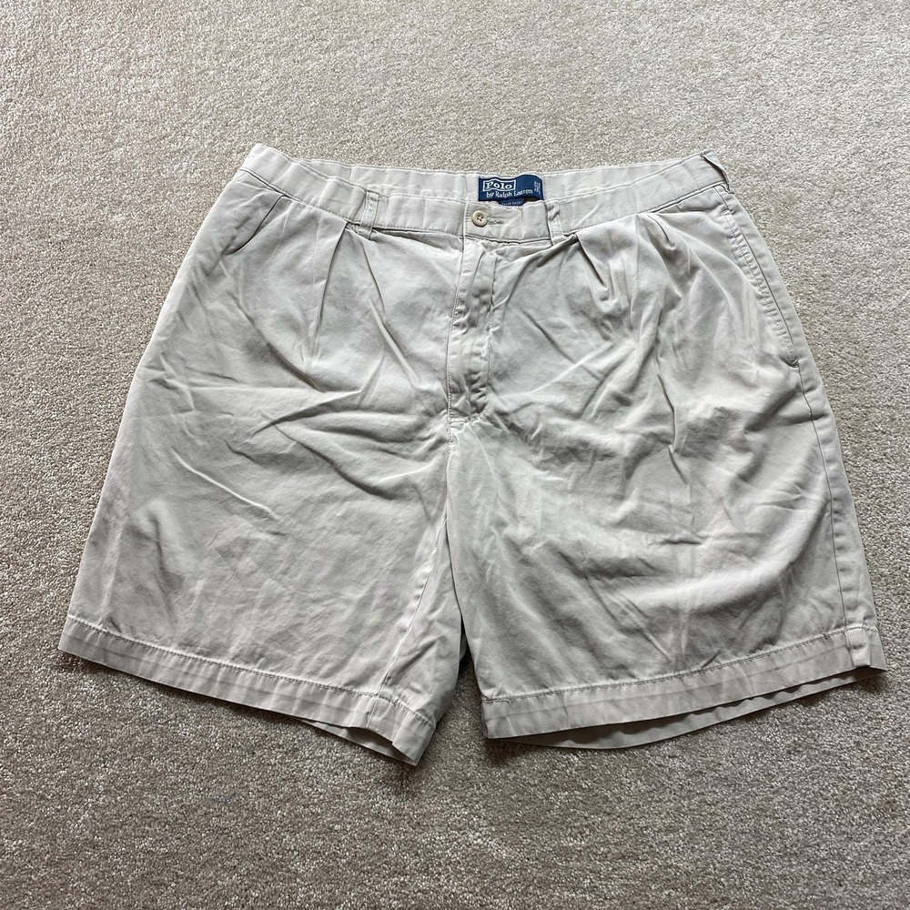 Polo Ralph Lauren Tyler Short Mens 38 Khaki Tan Pleated Cotton Chino